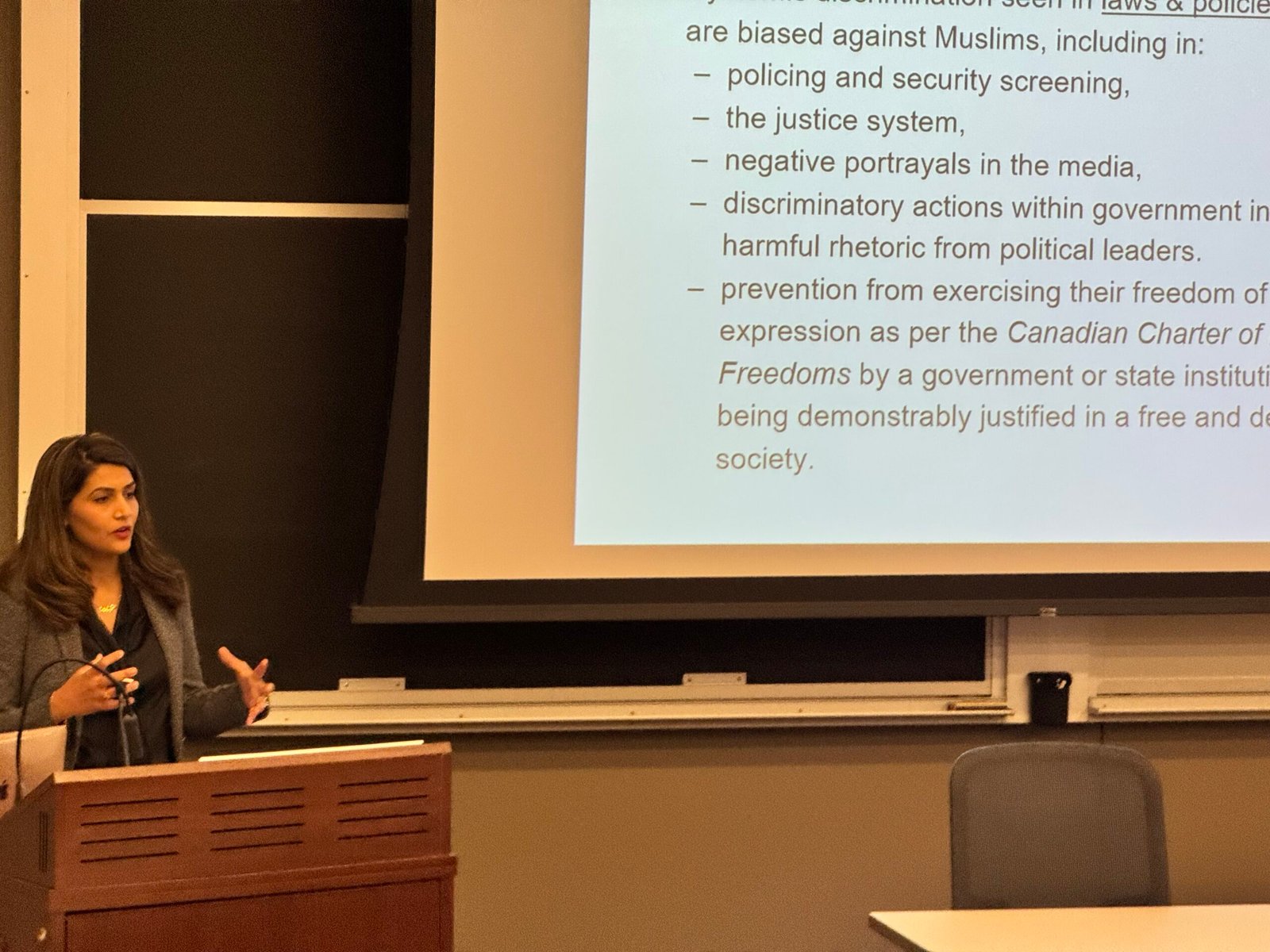 Speaker presenting during guest lecture